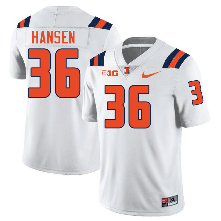 Men #36 Lane Hansen Illinois Fighting Illini College Football Jerseys Stitched-White